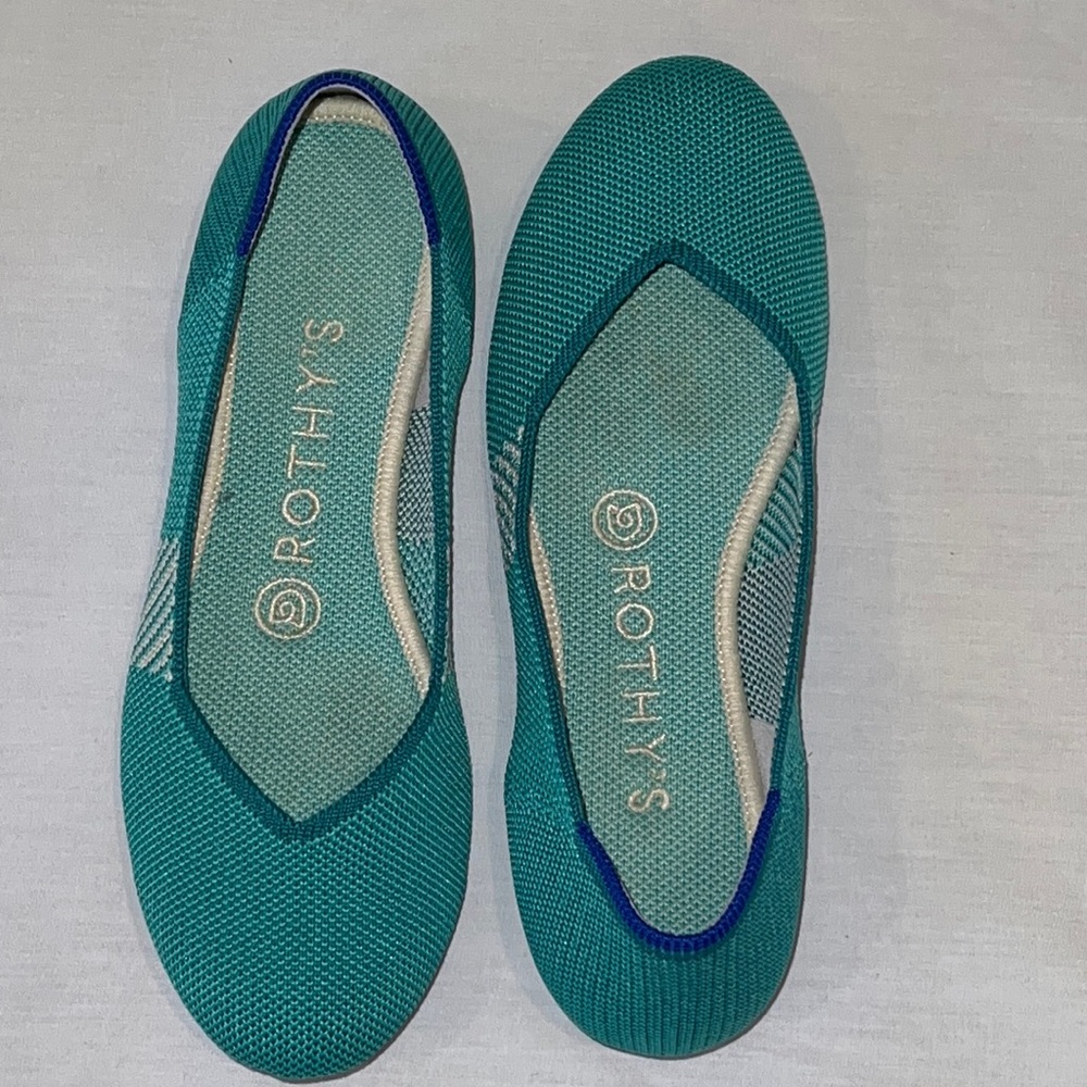 Rothy’s Calypso Teal Round Toe Slip-On Ballet Shoes